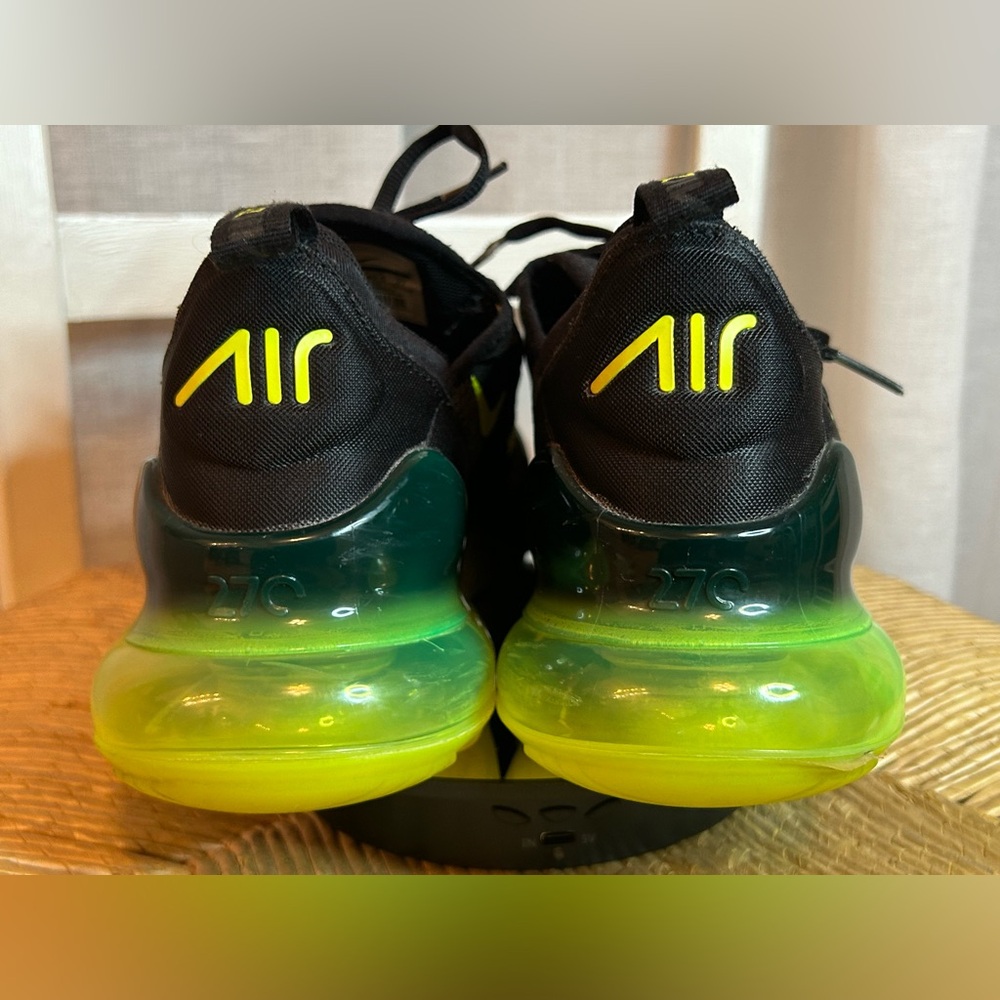 Nike Air Max 270, black and neon, men’s size 9.